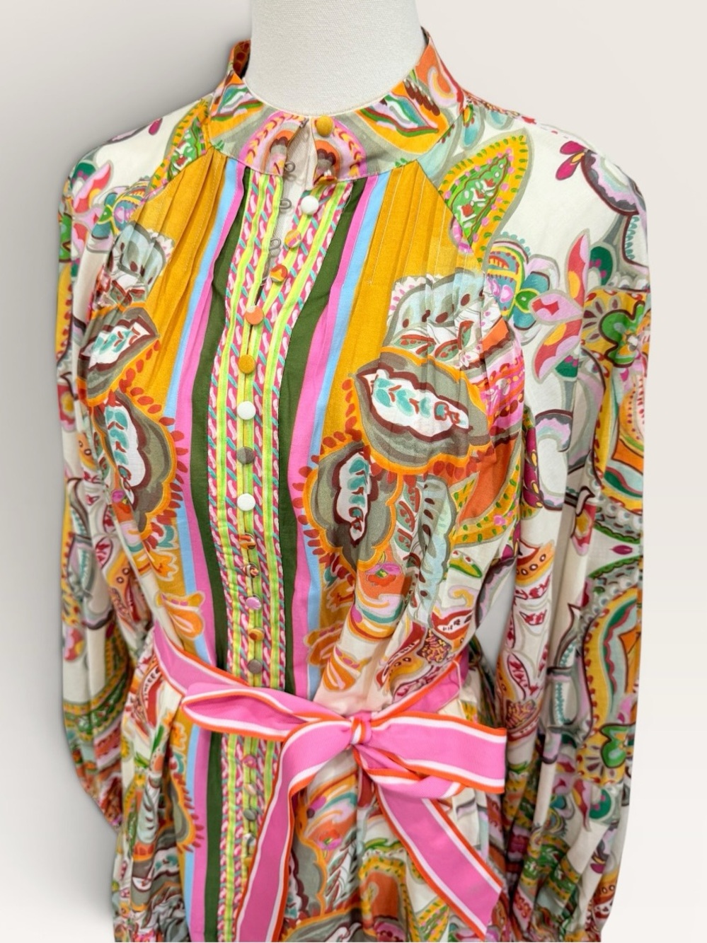 Antonio Melani Brynn Floral Print Dress Mock Neck Long Sleeve Self-Tie Dress SZ4 - Picture 3 of 15